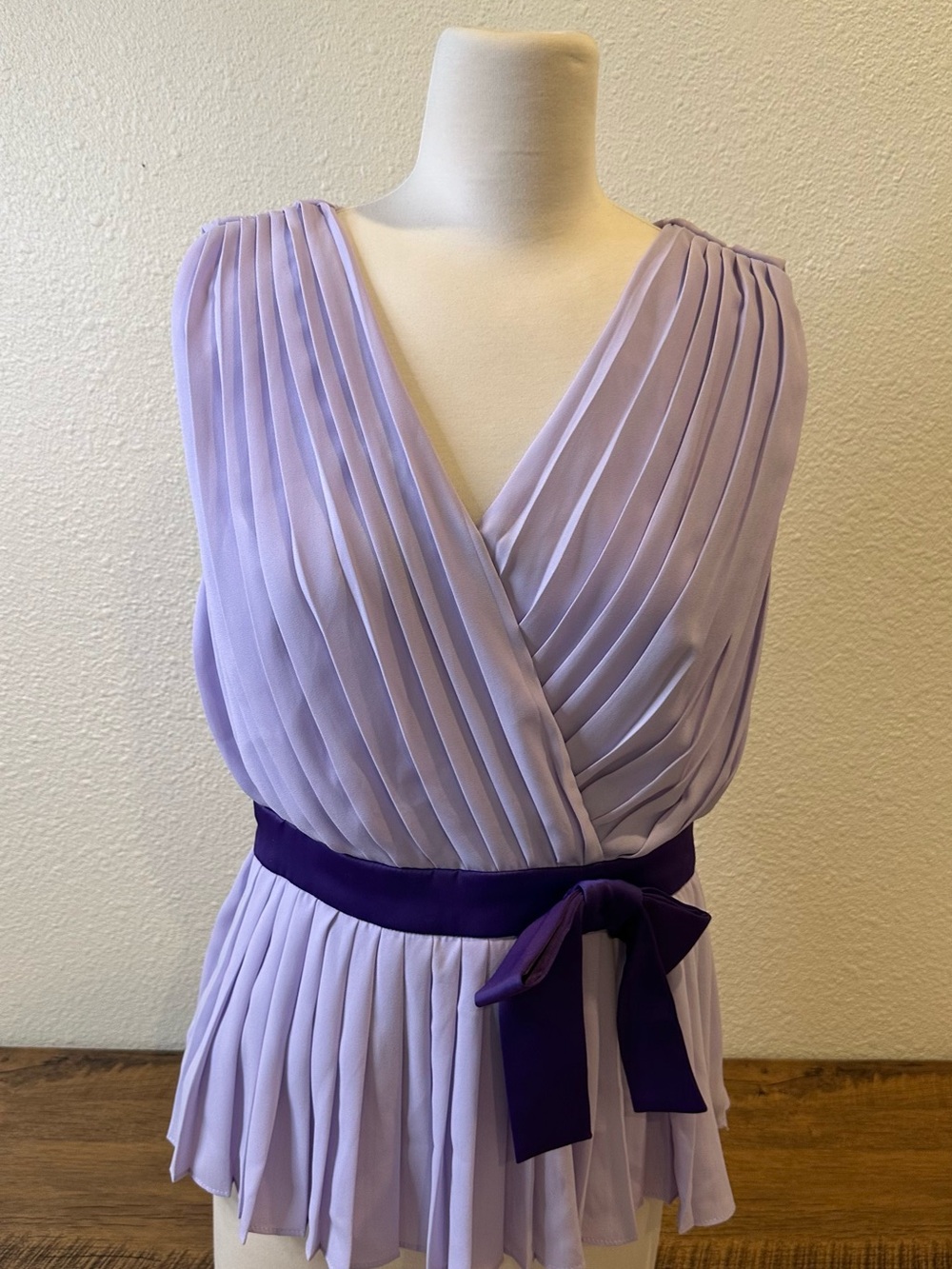 MOTF Lavender Pleated Surplice Top with Purple Sash